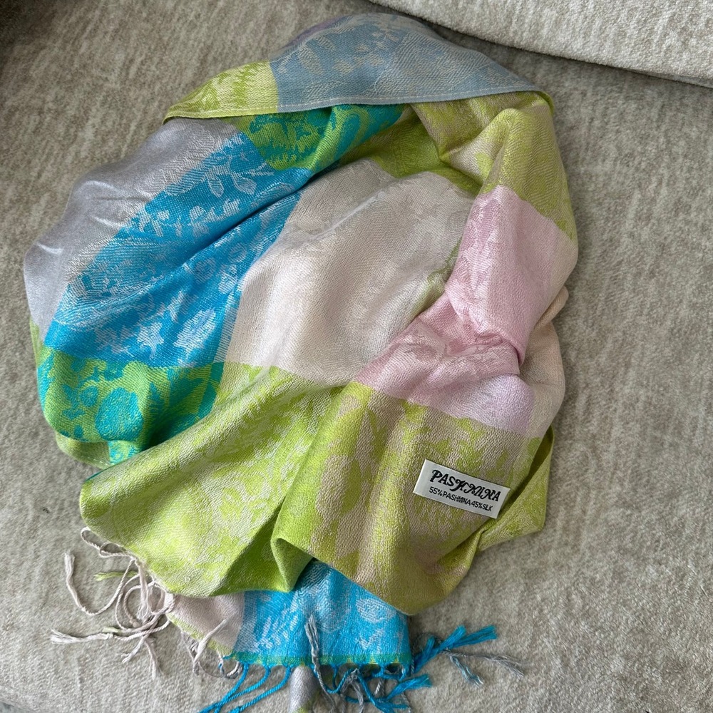 Pastel Pashmina Silk Blend Jacquard Shawl Wrap Scarf Blue Green Pink 72x28